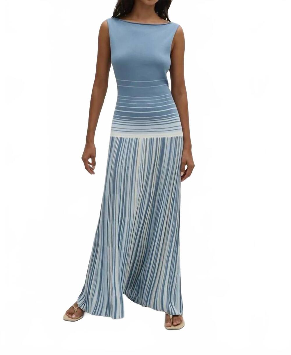 NEW FAITHFULL THE BRAND xyla maxi dress in accordion stripe mineral blue